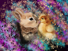 - Bunny &amp; Chick - Digital Animal Portrait Easter