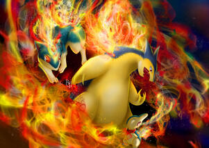 Cyndaquil Quilava Typhlosion Evolution Fan Art Generation 2 fire starter