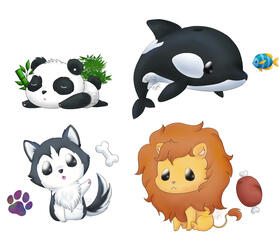Panda Killer Whale Orca Wold Lion Chibi Animals